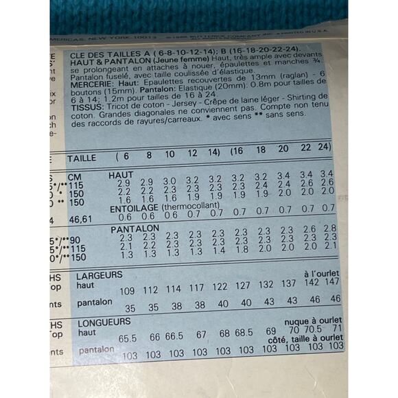 Butterick 6531 pattern pants long blouse 1980s Size 6 8 10 12 14 - Picture 5 of 5